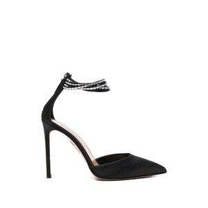 Aquazzura Pointed Toe Black Satin Ankle Strap Pumps - NWT